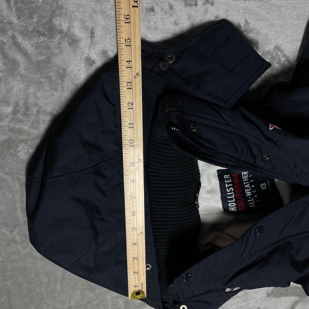 Hollister Navy Blue All-Weather Jacket Fleece Lined Removable Hood XS No Fur - Picture 12 of 12